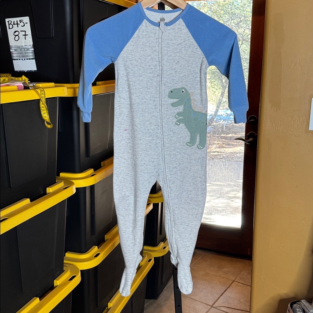 Kids Headquarters Dinosaur Microfleece Footed Sleeper Pajamas Gray & Blue Sz 4T - Picture 5 of 13